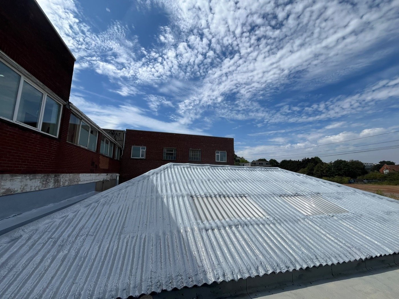 Completed asbestos roof encapsulation at Dove Lane, Bristol using Purios HR